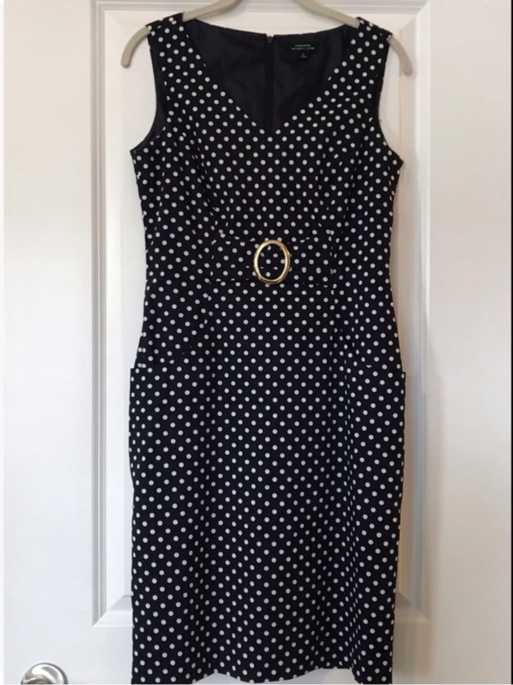 TAHARI Navy Polka Dot Sheath Dress